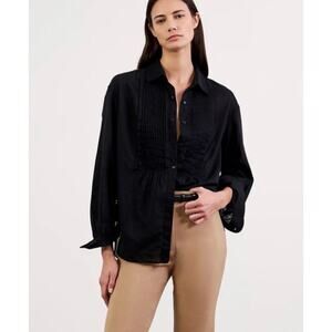 Nili Lotan Daniel Pintucked Tuxedo Cotton Voile Lightweight Buttondown Shirt - L